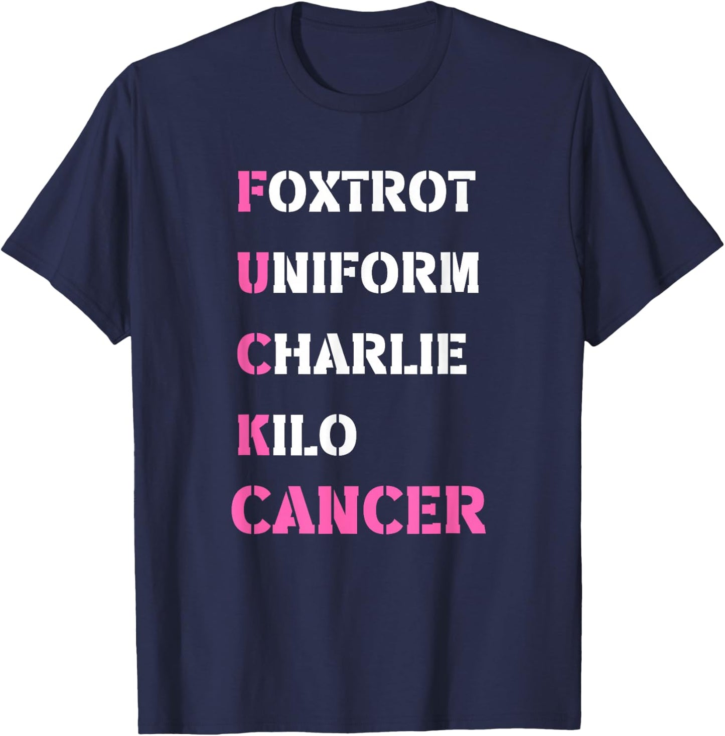Foxtrot Uniform Charlie Kilo F-ck Breast Cancer - Support T-Shirt - T-Shirt | Navy