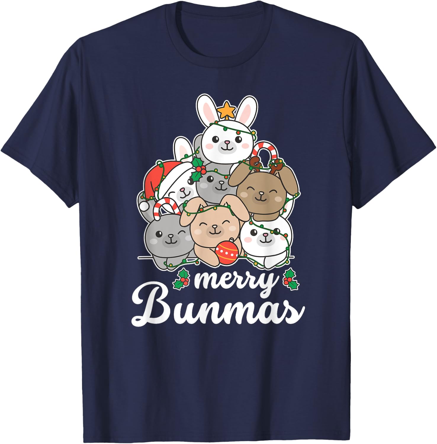 Merry Bunmas Pun Bunny Christmas T-Shirt - T-Shirt | Navy