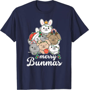 Merry Bunmas Pun Bunny Christmas T-Shirt - T-Shirt | Navy