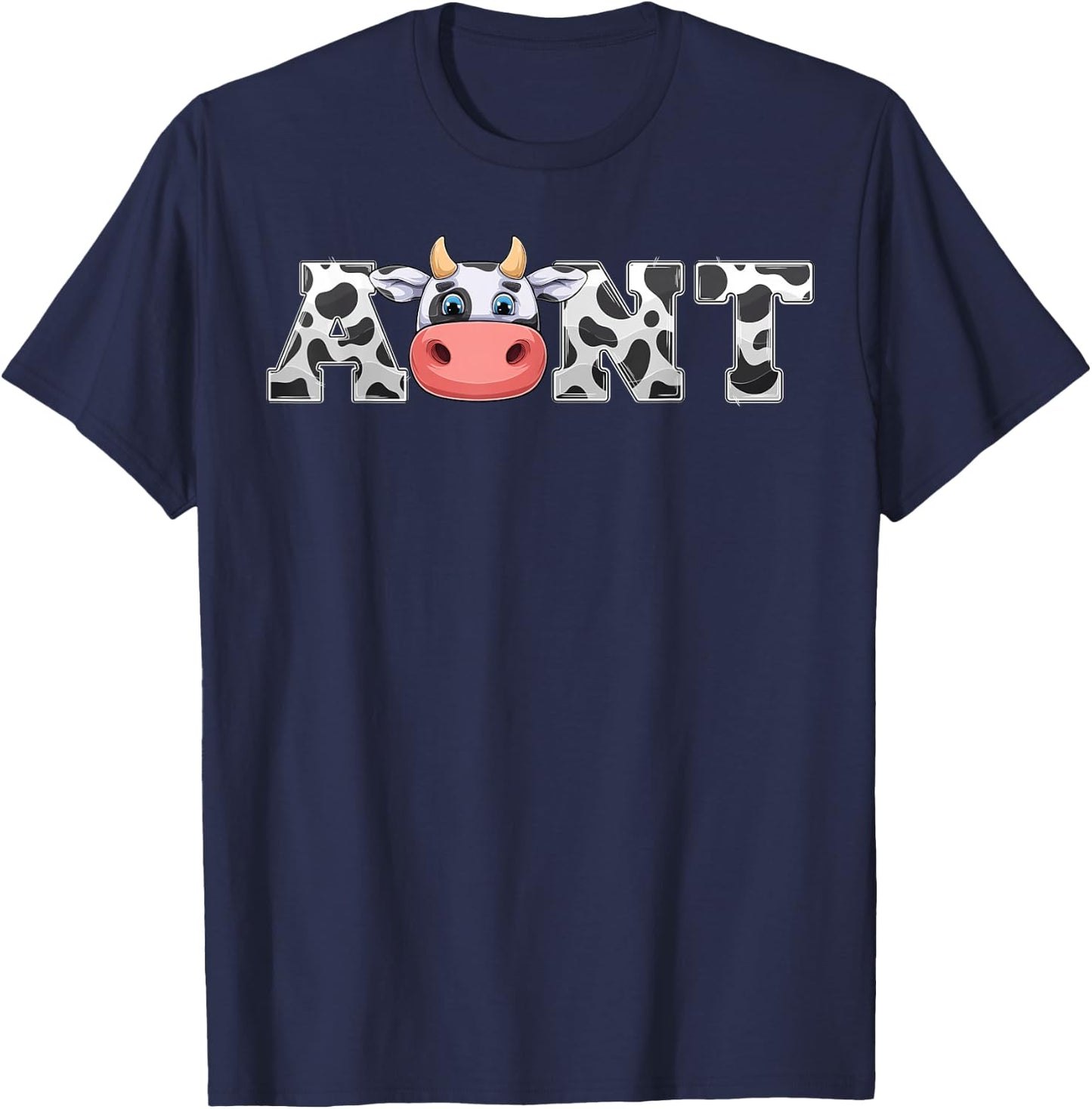 Aunt Cow Print Cowboy Animal Pattern Farmer Cow Aunt T-Shirt - T-Shirt | Navy