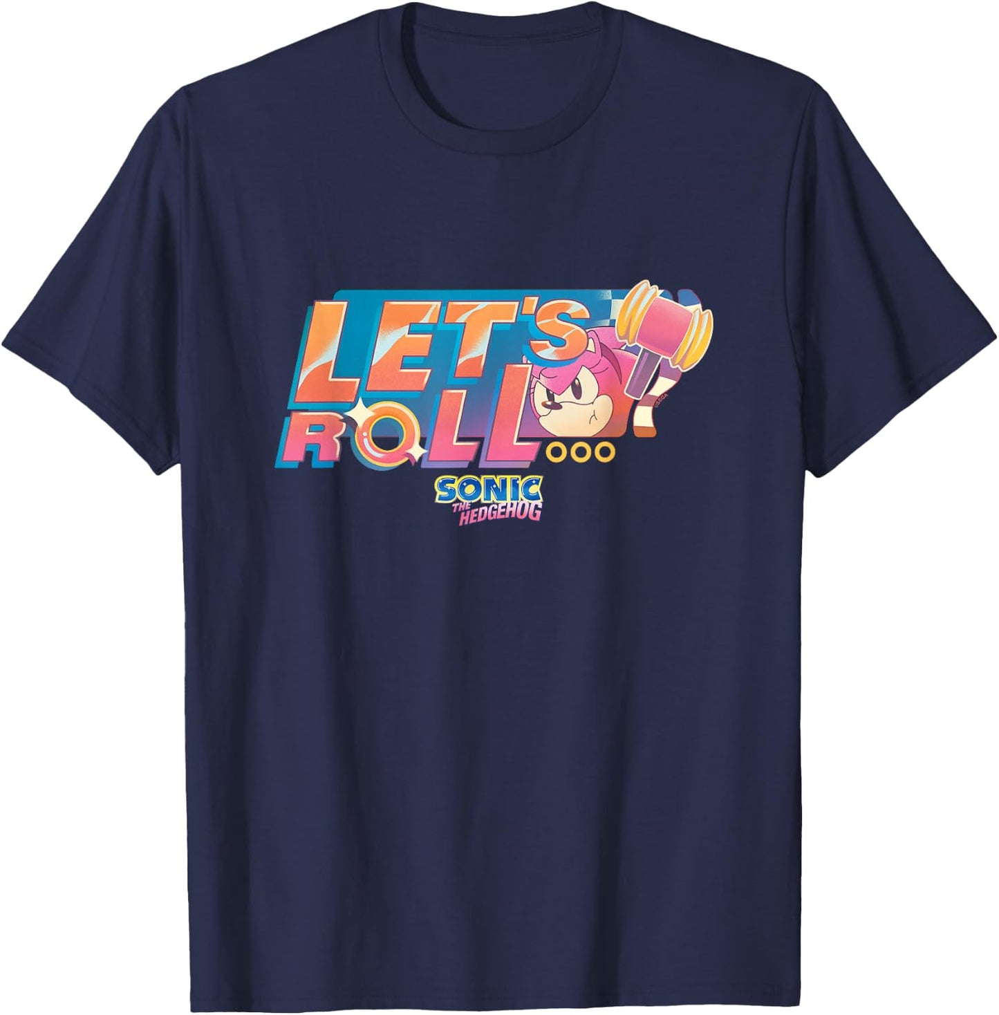 Sonic The Hedgehog Let's Roll Amy Rose Vintage T-Shirt - T-Shirt | Navy