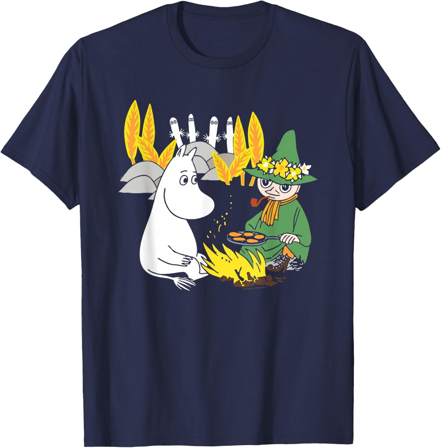 Moomin Moomintroll & Snuffkin Campfire Scary Hattifatteners , black T-Shirt - T-Shirt | Navy