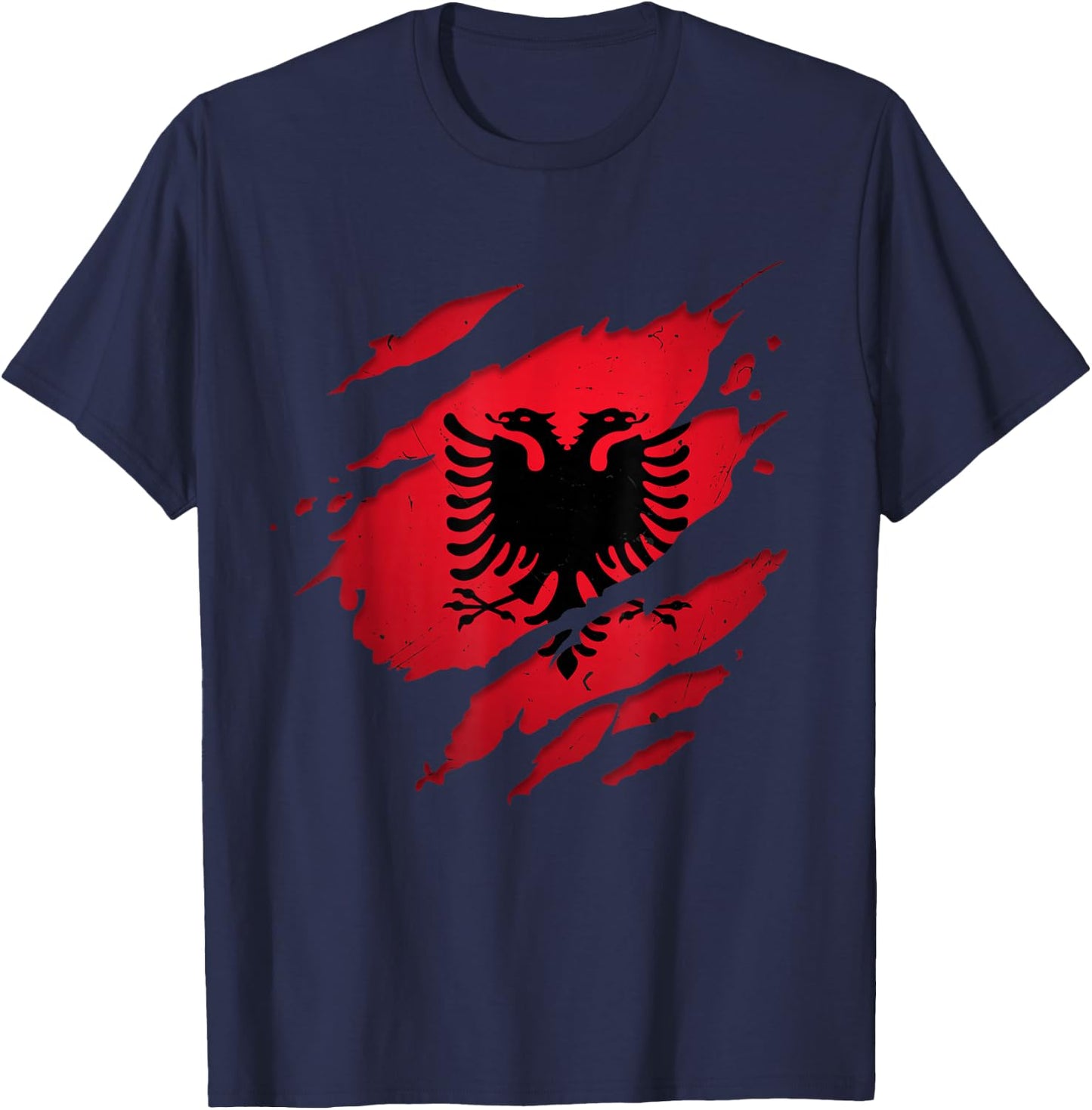 Stolze albanische Hemden | zerrissene Albanien-Flagge T-Shirt - T-Shirt | Navy