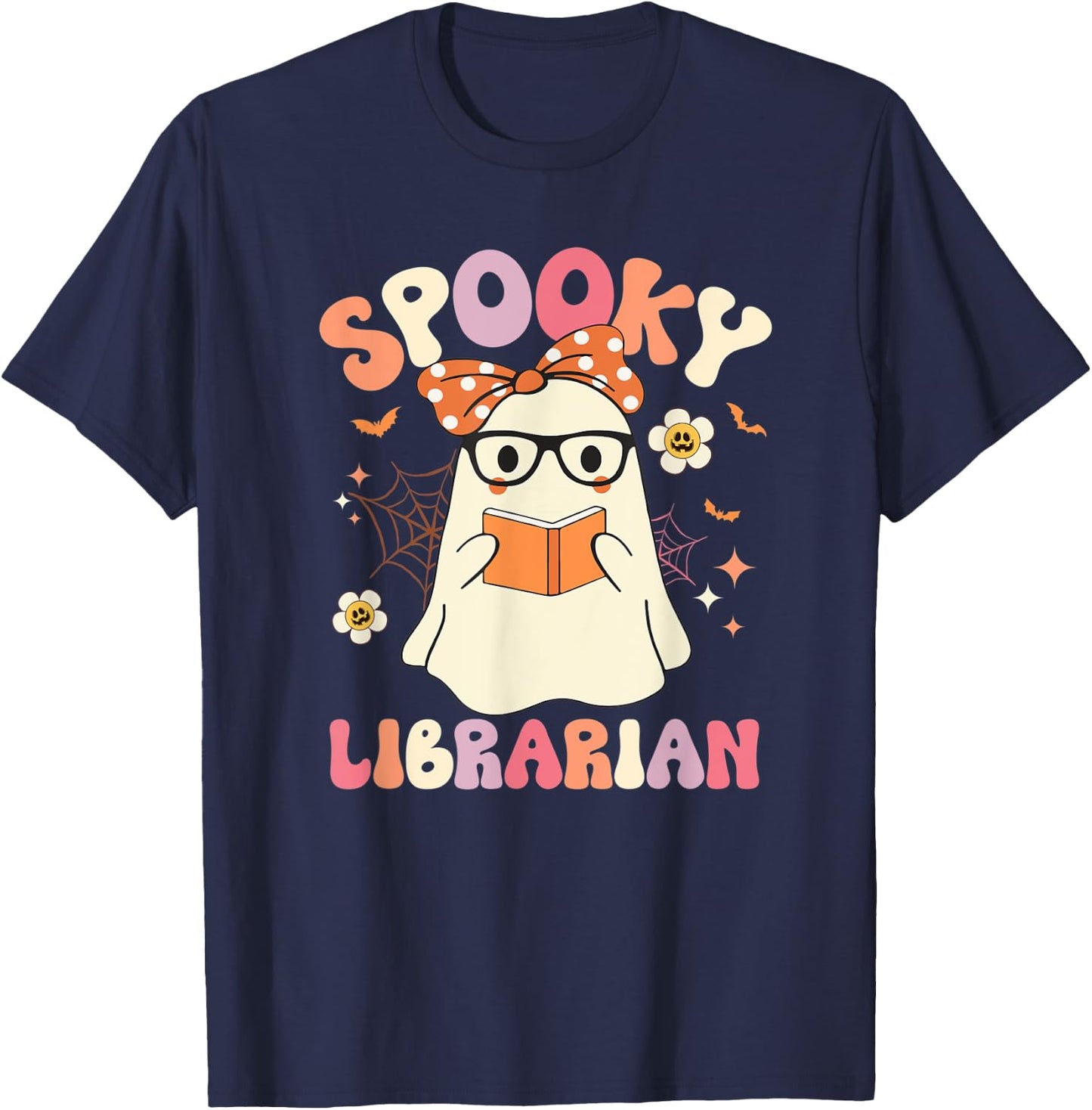 Groovy Spooky Librarian Ghost Vintage Halloween Costume T-Shirt - T-Shirt | Navy