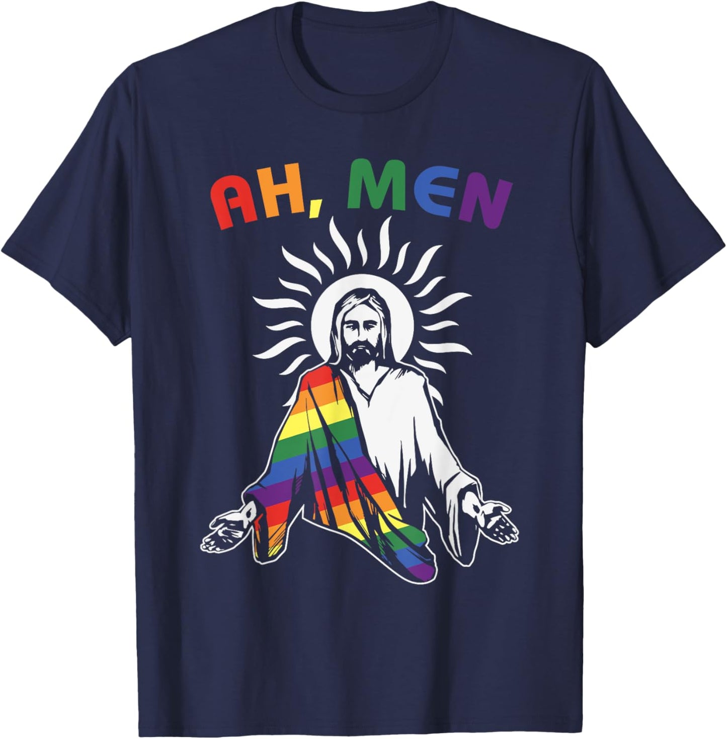 Ah Men Funny Flag LGBT Gay Pride Jesus Freedom , Black, S T-Shirt - T-Shirt | Navy
