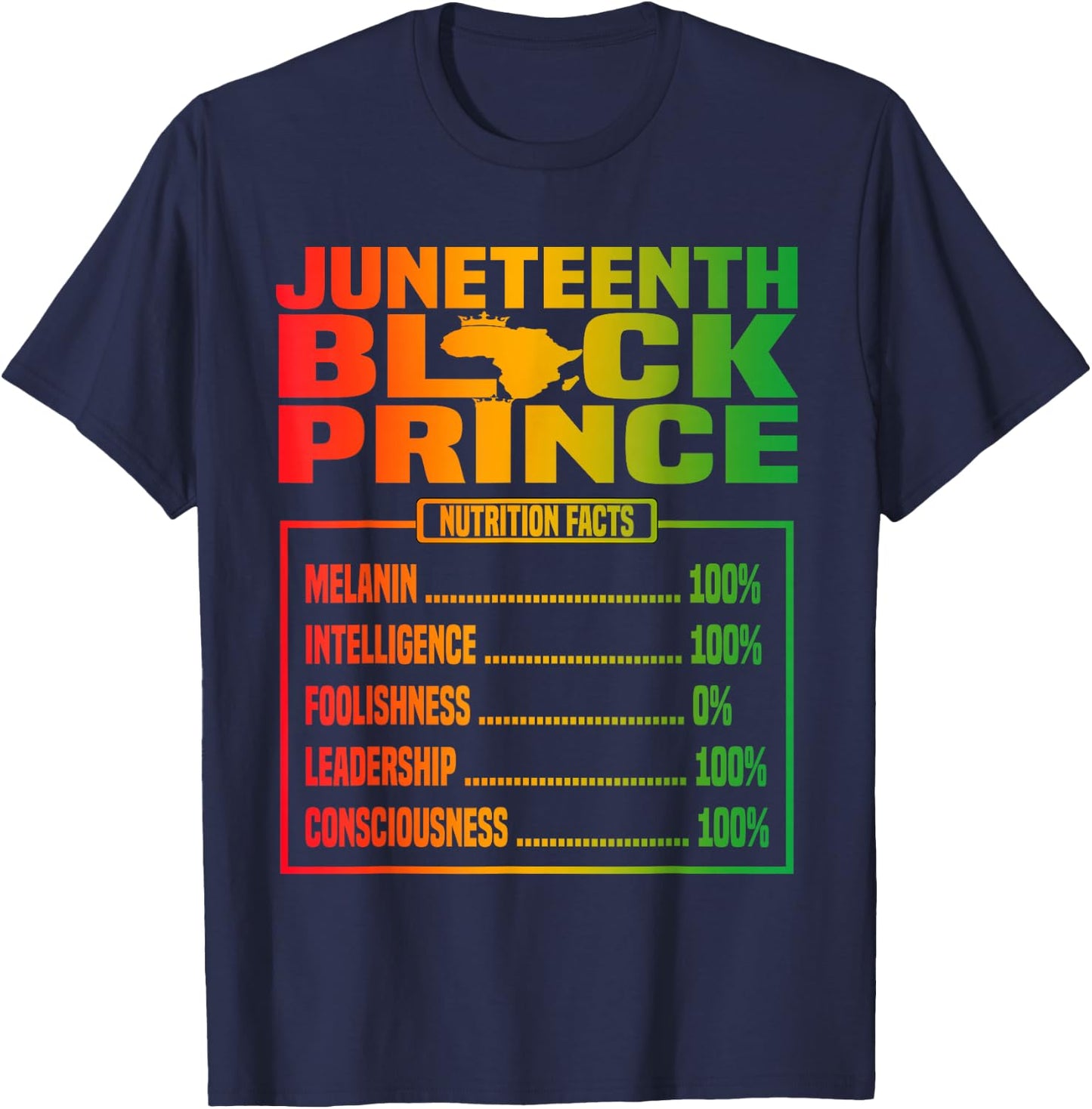Juneteenth Kids Black Prince Nutritional Facts Freedom Day T-Shirt - T-Shirt | Navy