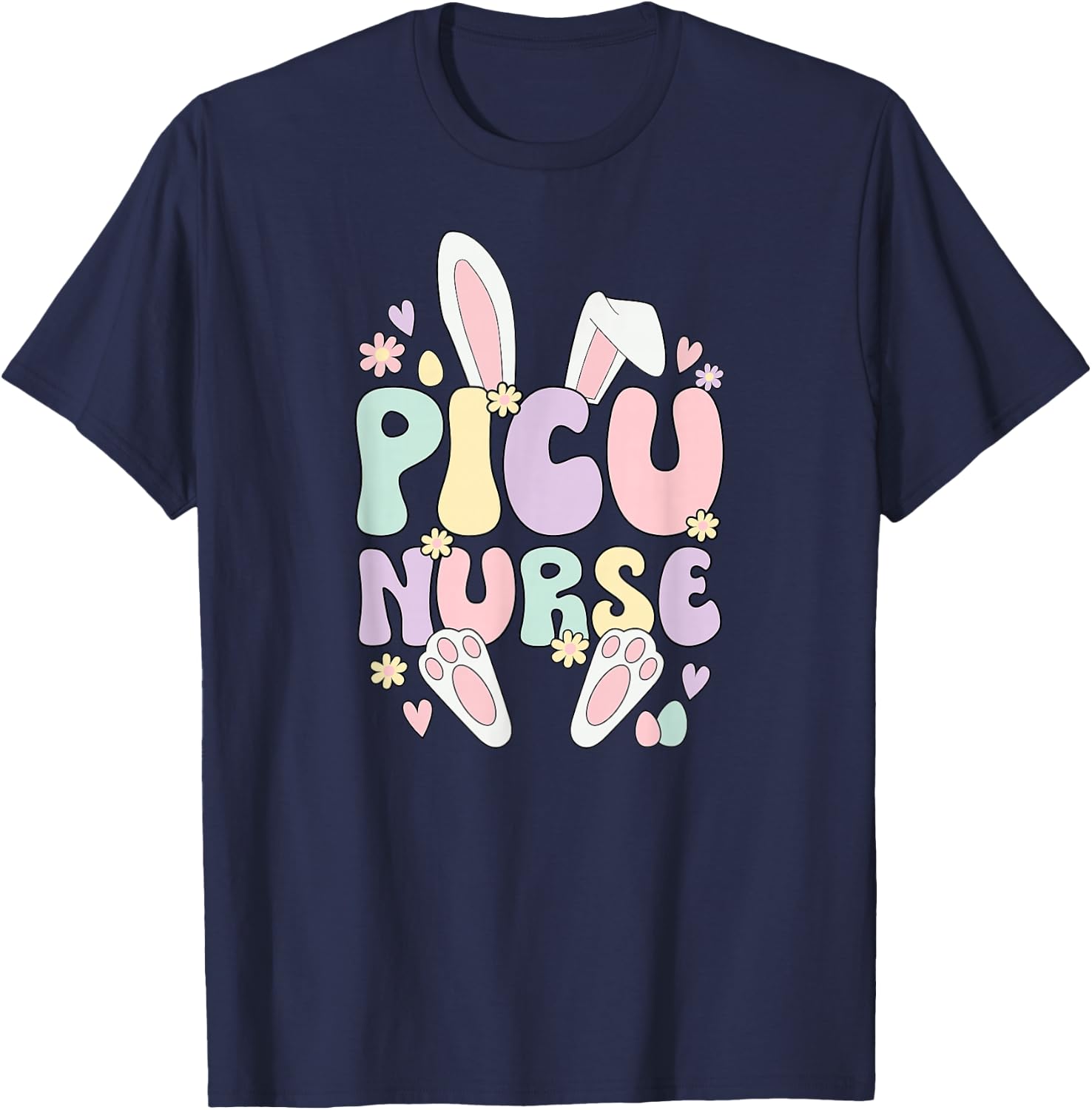 PICU Nurse Easter Bunny Pediatric ICU Nursing Easter Day T-Shirt - T-Shirt | Navy