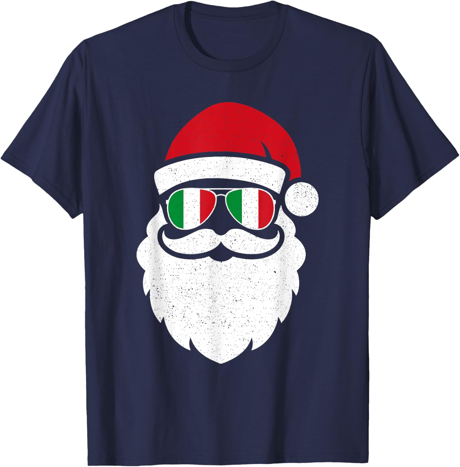 Funny Santa In Italy Flag Glasses Christmas Pajama Fun Xmas T-Shirt - T-Shirt | Navy