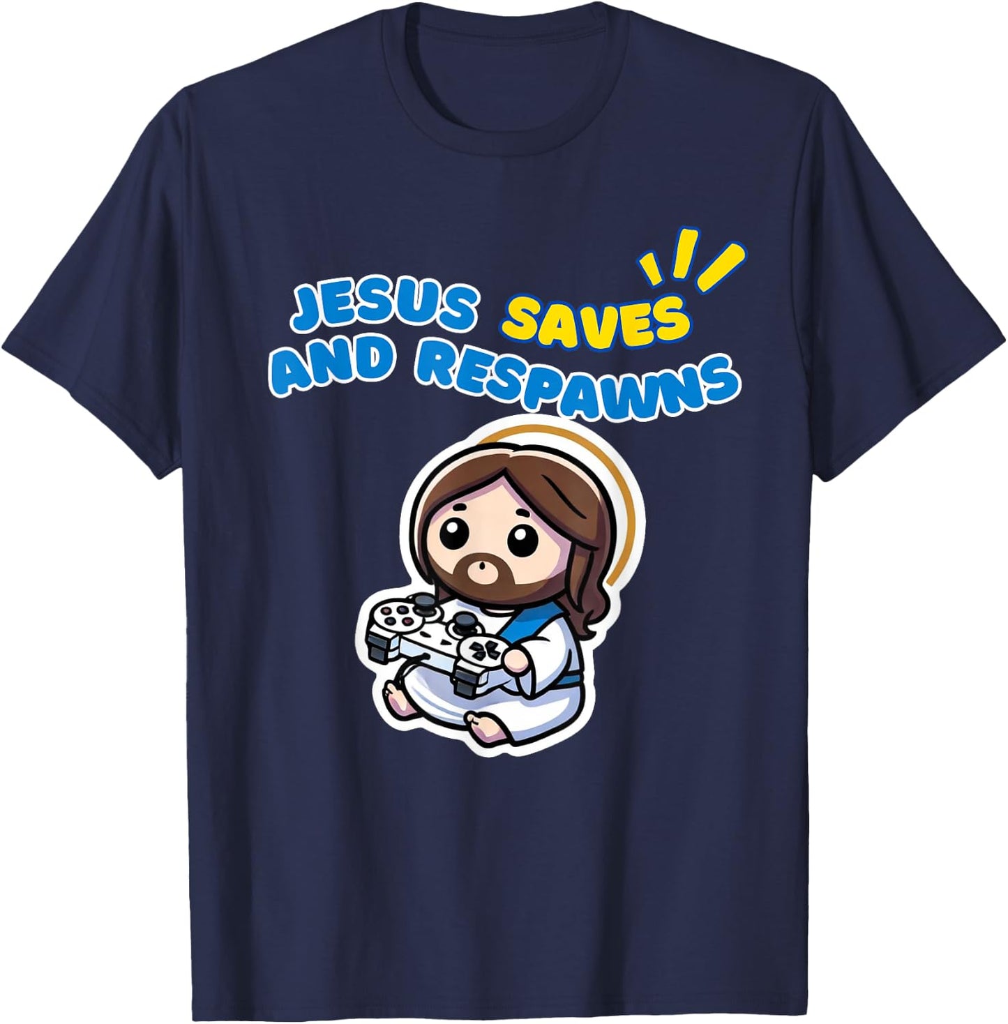 Jesus Respawns Chibi Kawaii Christian Gamer T-Shirt - T-Shirt | Navy