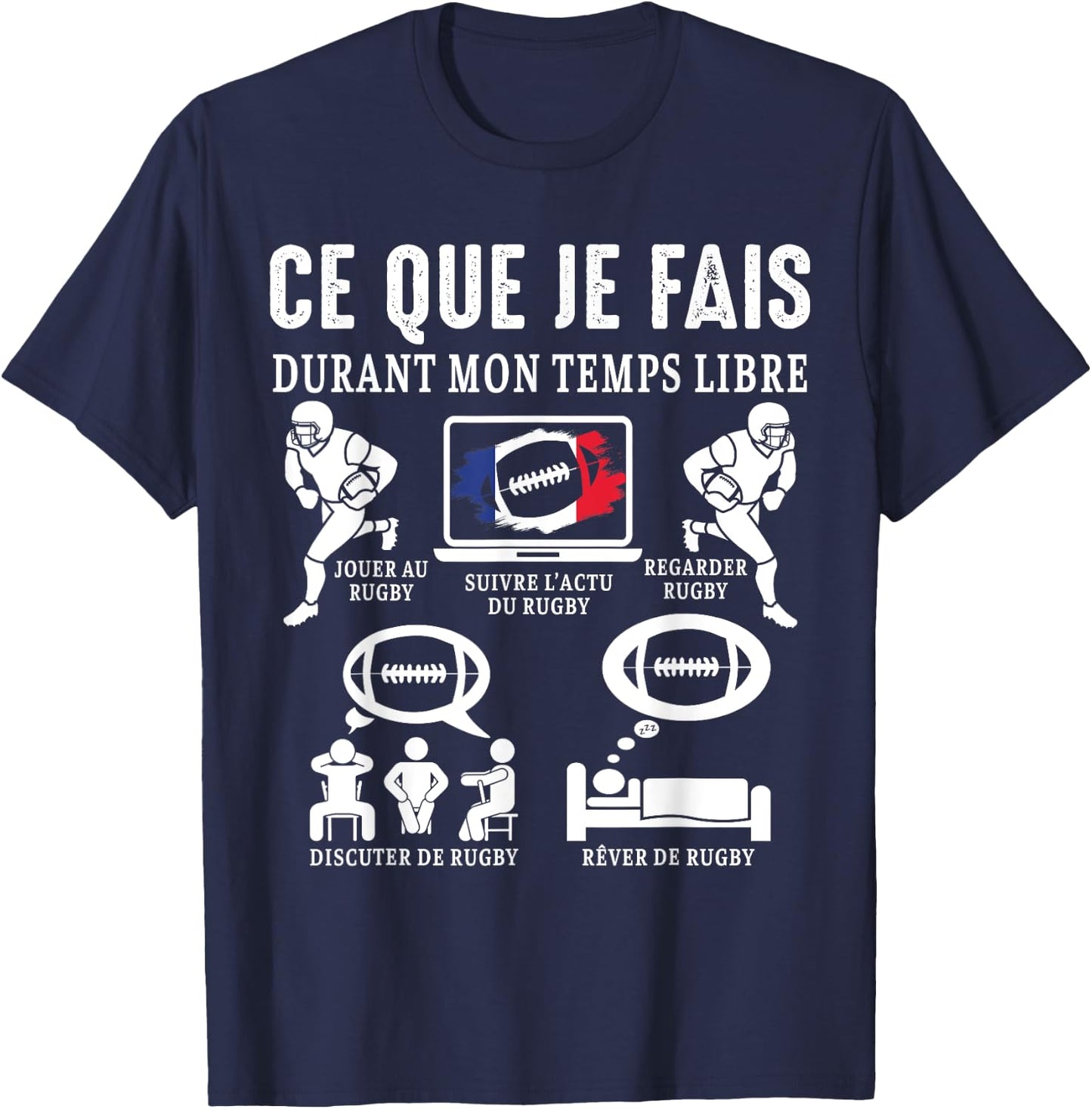 Rugby what I do rugby fan Rugby player france Funny , Black, S T-Shirt - T-Shirt | Navy