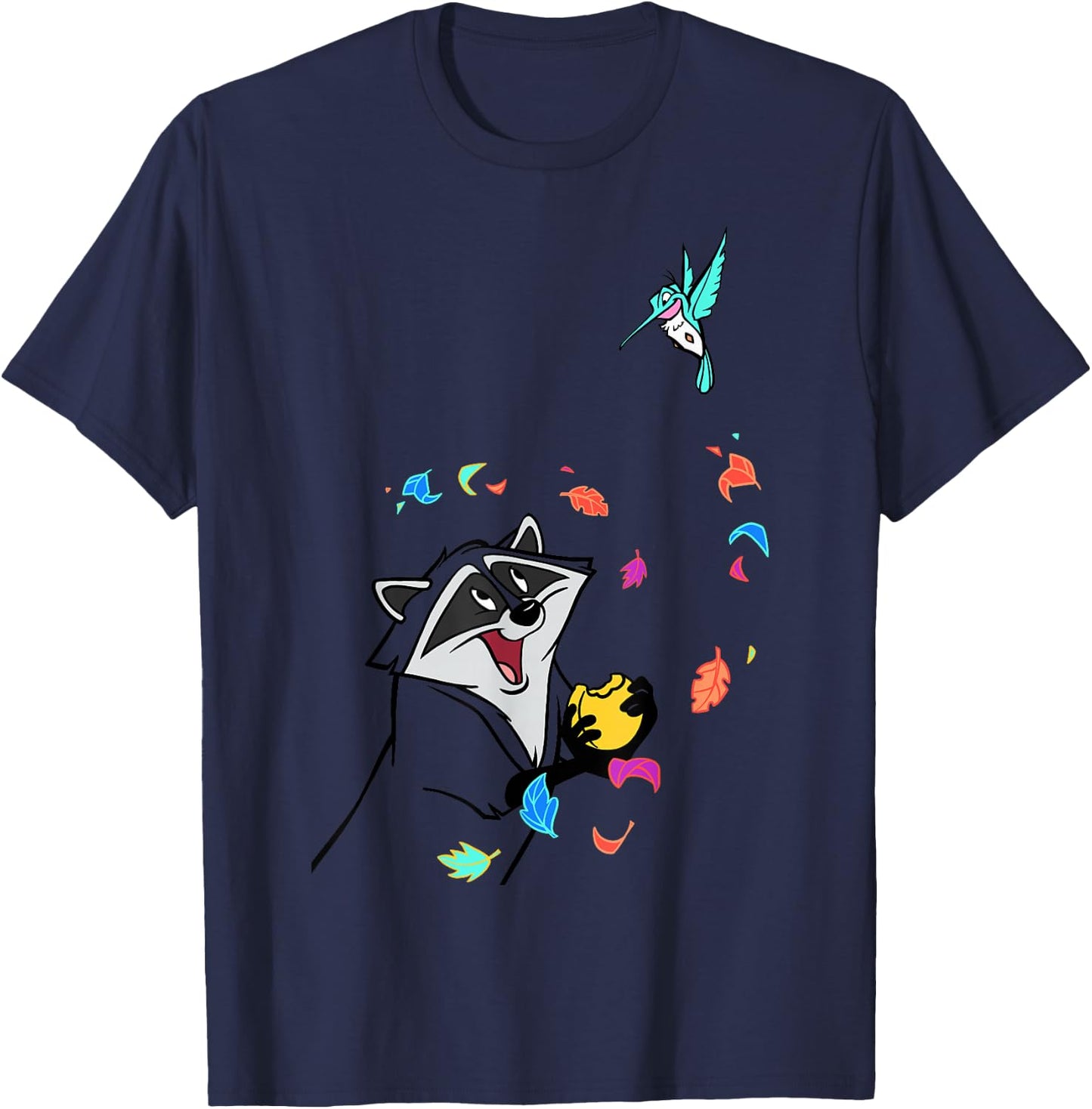 Disney Pocahontas Meeko Flit Colorful Leafs Fall T-Shirt - T-Shirt | Navy