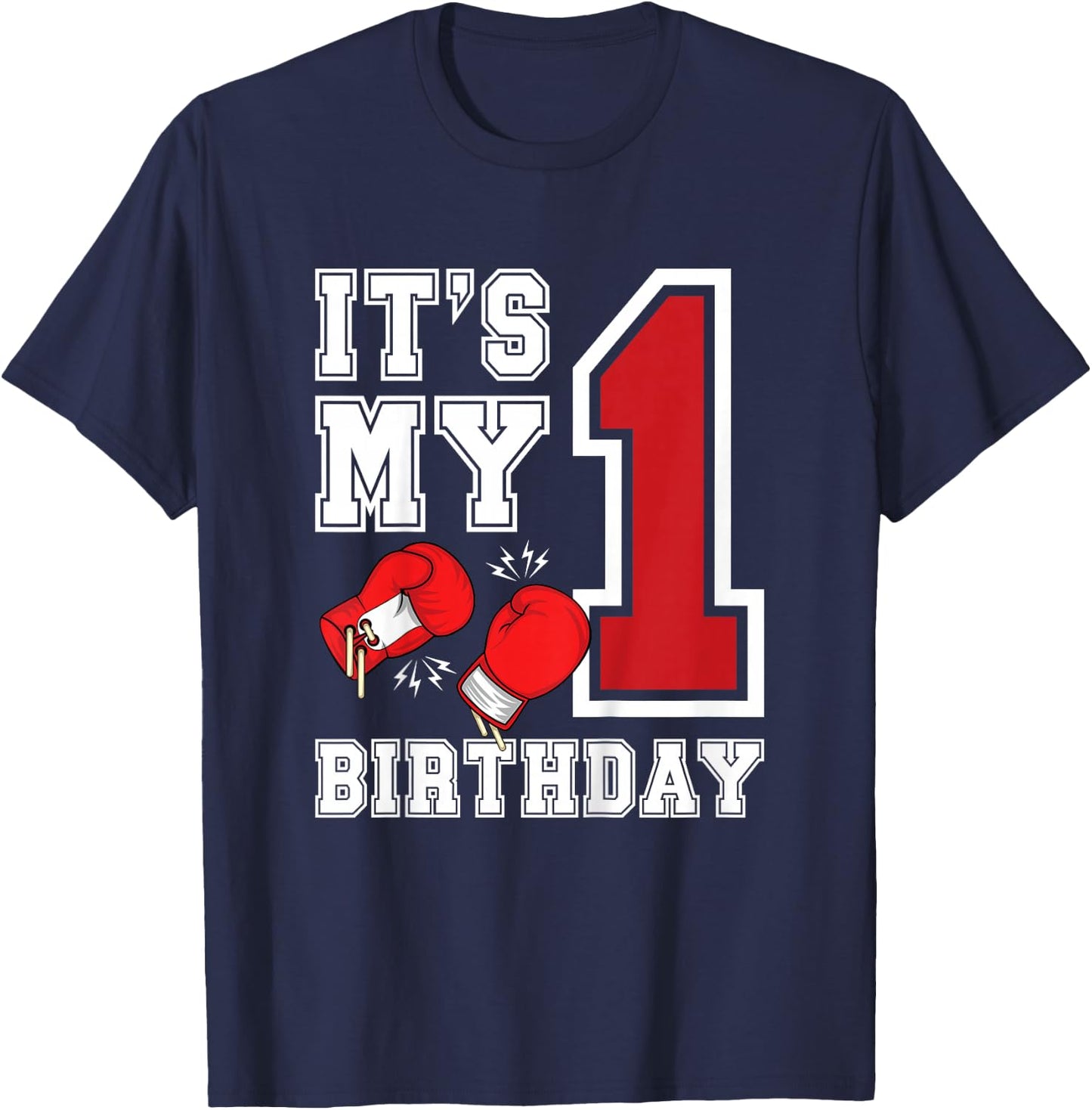 Kids 1st Birthday Boxing Boy 1 Year Old Boxer Bday Party T-Shirt - T-Shirt | Navy