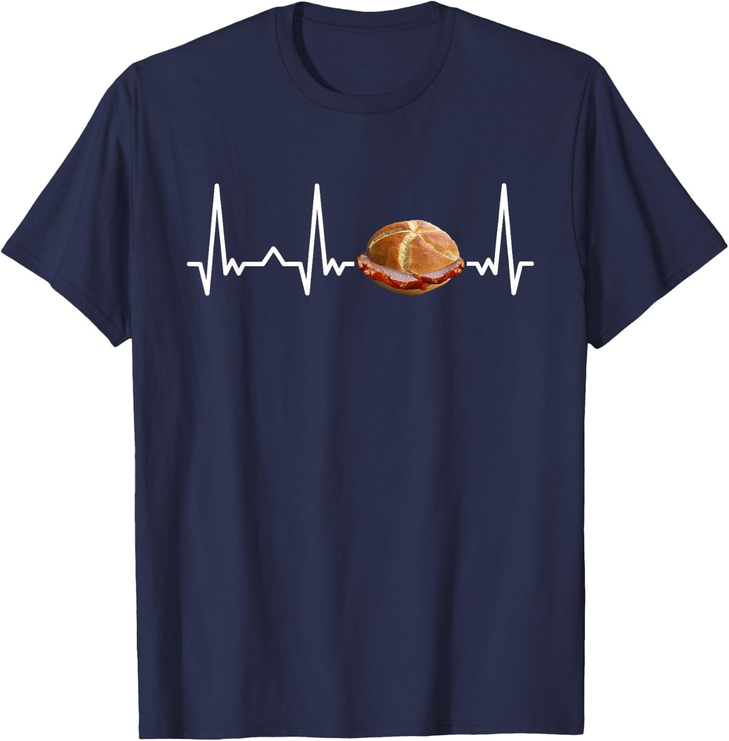 Leberkäse Herzschlag Bayern ECG Leberkas Lebakas , black T-Shirt - T-Shirt | Navy