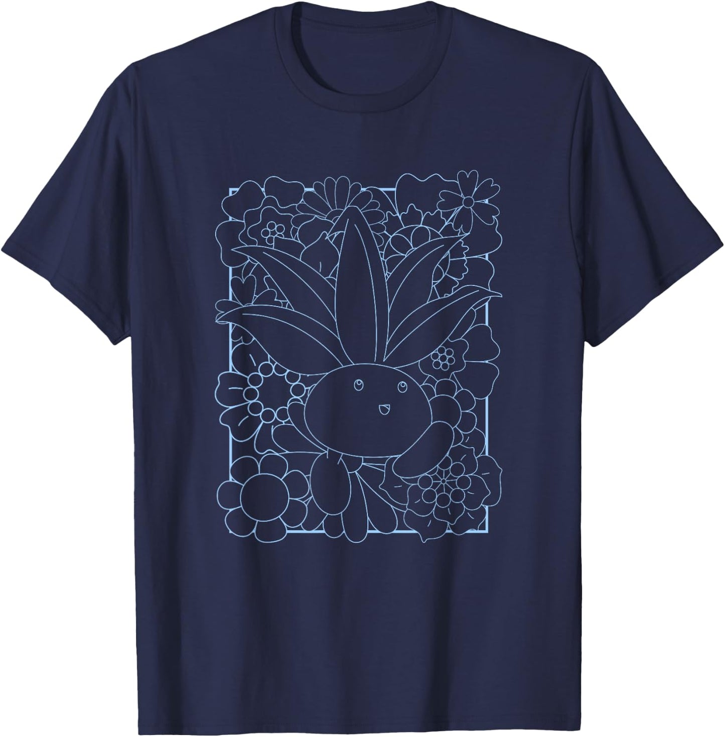 Pokémon Cute Oddish Outline Floral Framed Portrait T-Shirt - T-Shirt | Navy