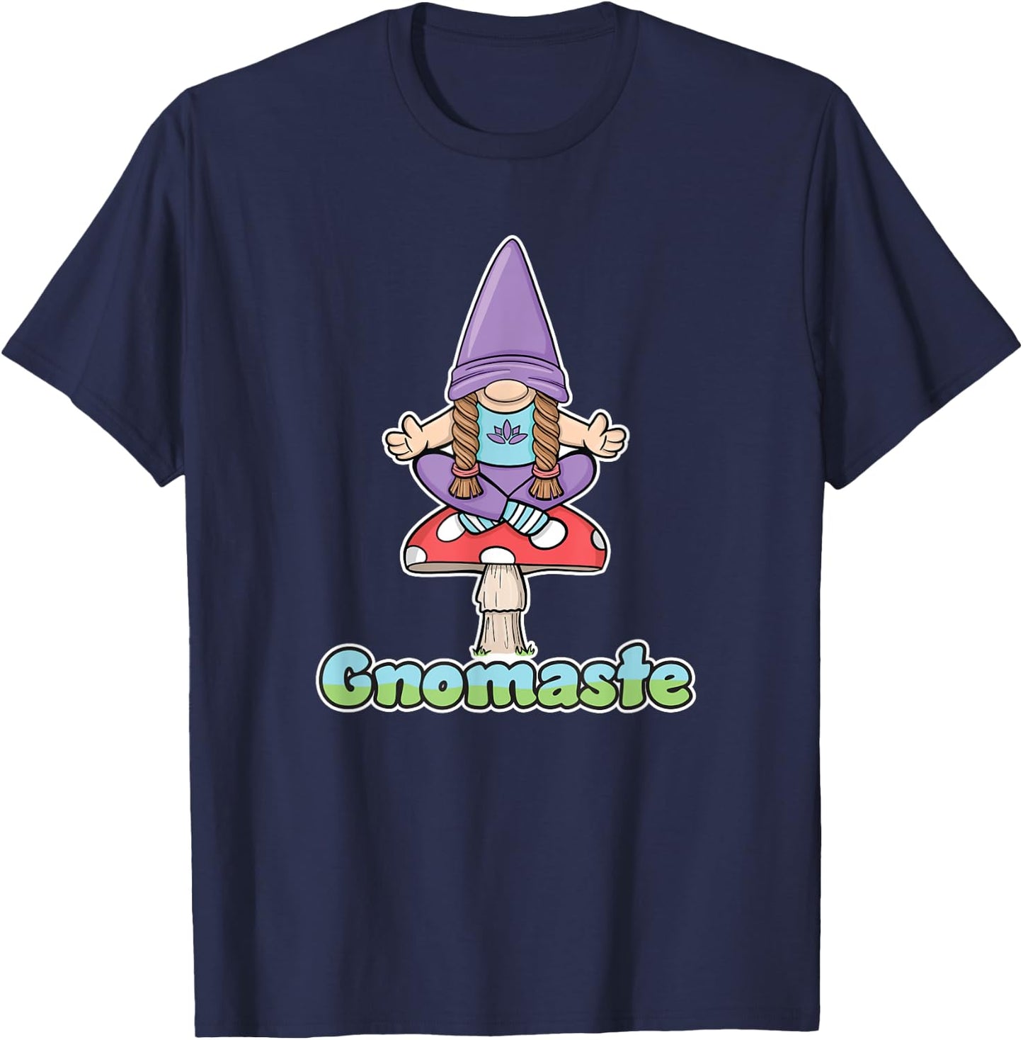 Gnomaste Yoga Meditating Gnome On Toadstool Mushroom Workout T-Shirt - T-Shirt | Navy
