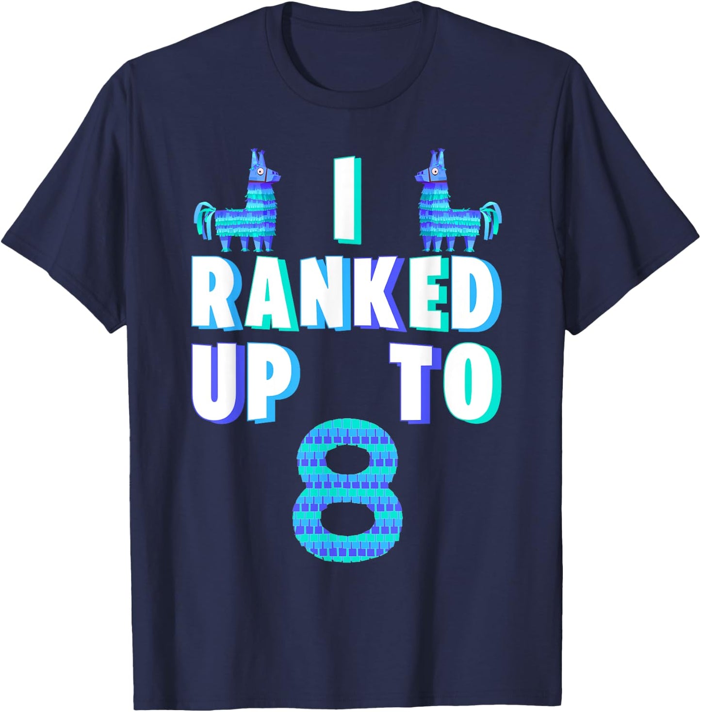 I Ranked Up To 8 Birthday Video Game Llama Piñata Birthday T-Shirt - T-Shirt | Navy