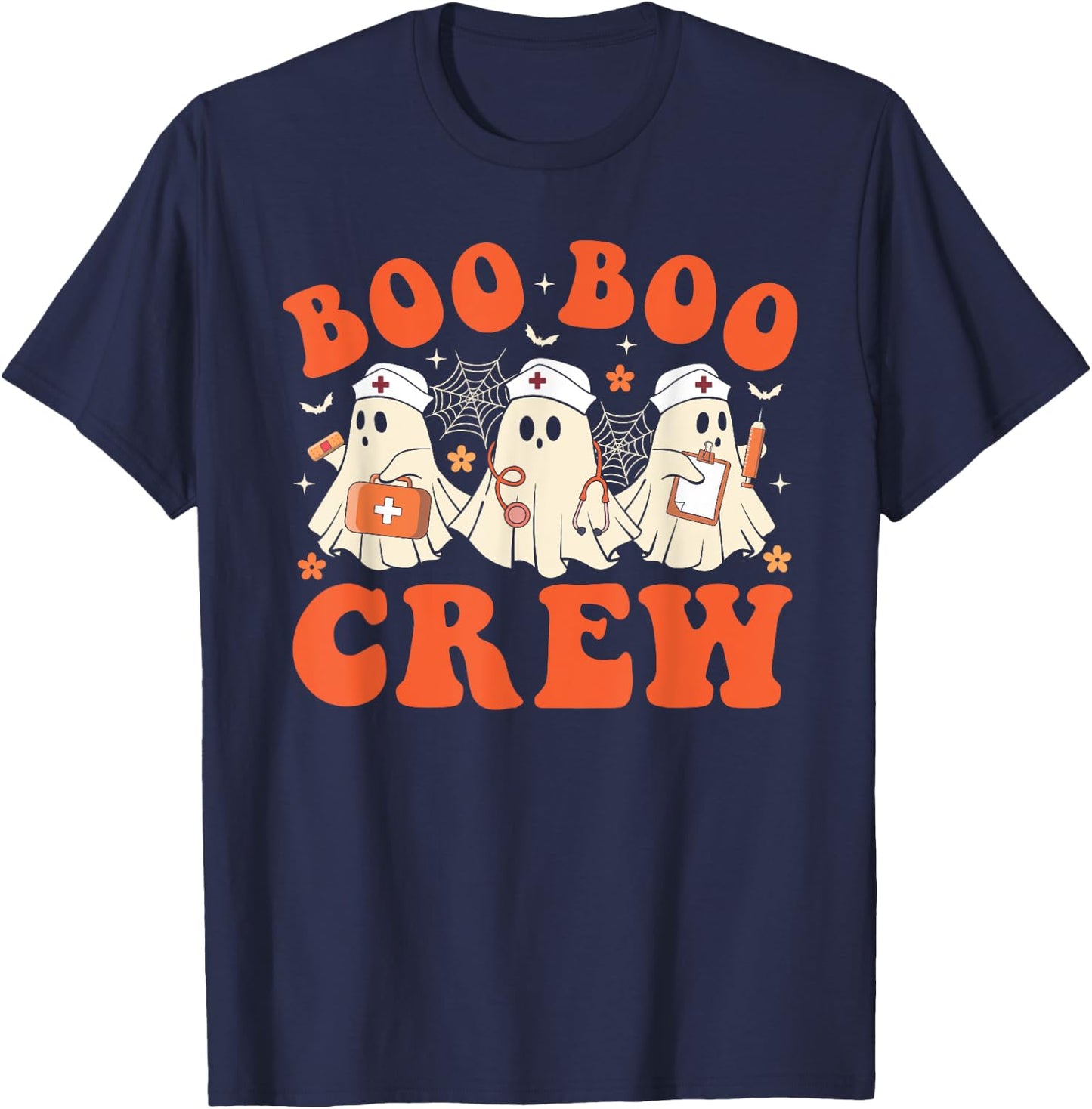 Boo Boo Crew Nurse Ghost Scrub Top Nursing Halloween Costume T-Shirt - T-Shirt | Navy