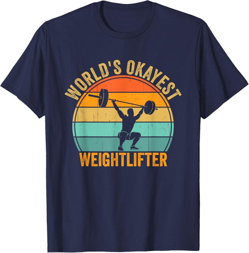 Funny World's Okayest Weightlifter Retro Gym Workout Humor