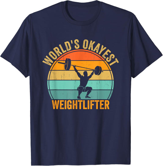 Funny World's Okayest Weightlifter Retro Gym Workout Humor T-Shirt - T-Shirt | Navy