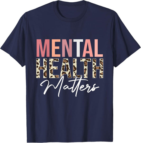 Mental Health Matters Leopard Human Mental Health Awareness T-Shirt - T-Shirt | Navy
