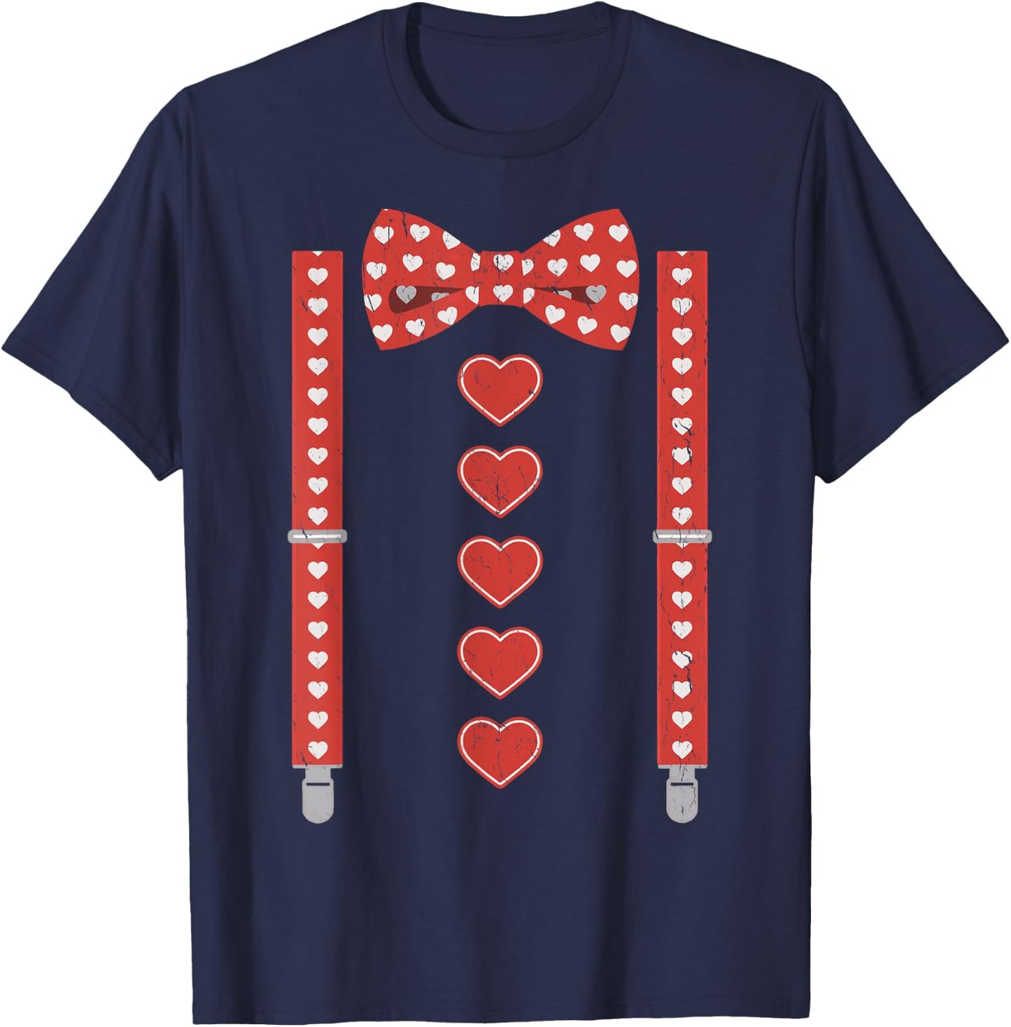 Valentines Day Bow Tie and Suspenders T-Shirt - T-Shirt | Navy