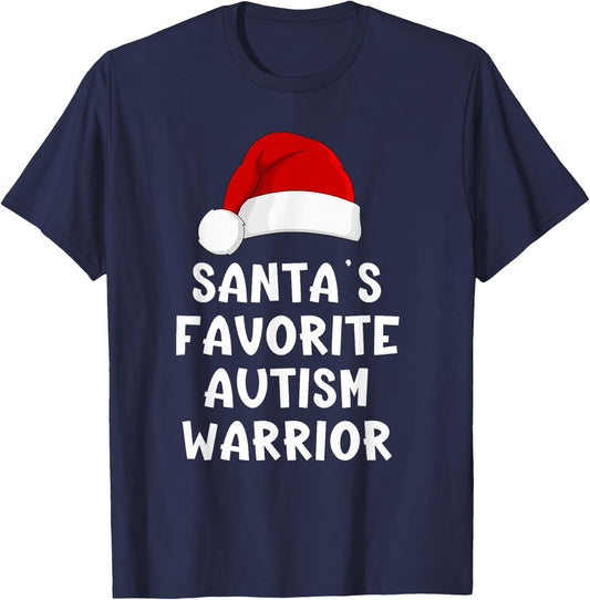 Christmas Santa's Favorite Autism Warrior Funny Xmas Pajama T-Shirt - T-Shirt | Navy