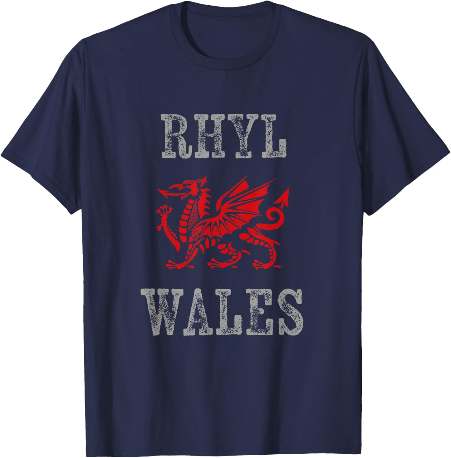 Rhyl Wales Welsh Dragon Flag Vintage T-Shirt - T-Shirt | Navy
