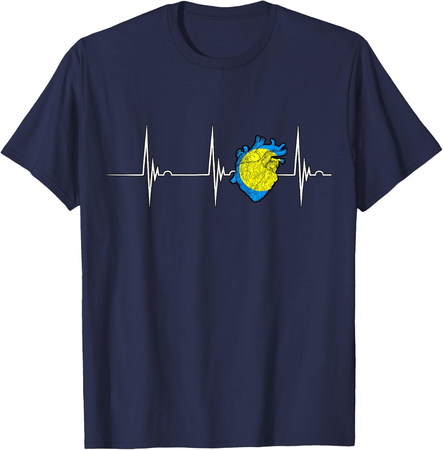 Palauan Pride Palauan Flag Heartbeat EKG Pulse Heart Palau T-Shirt - T-Shirt | Navy