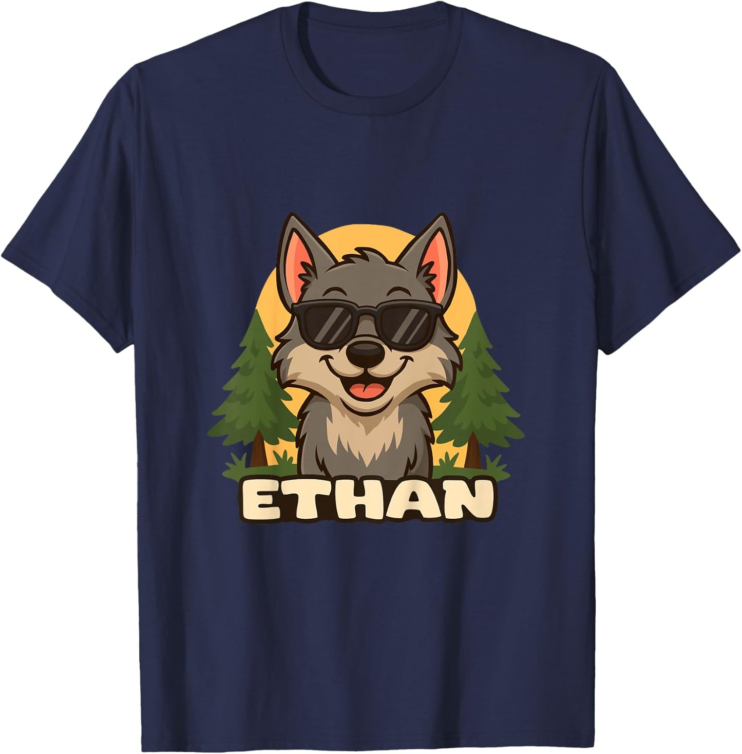 Enfant Ethan – Design Loup avec Prénom pour Garçons T-Shirt - T-Shirt | Navy