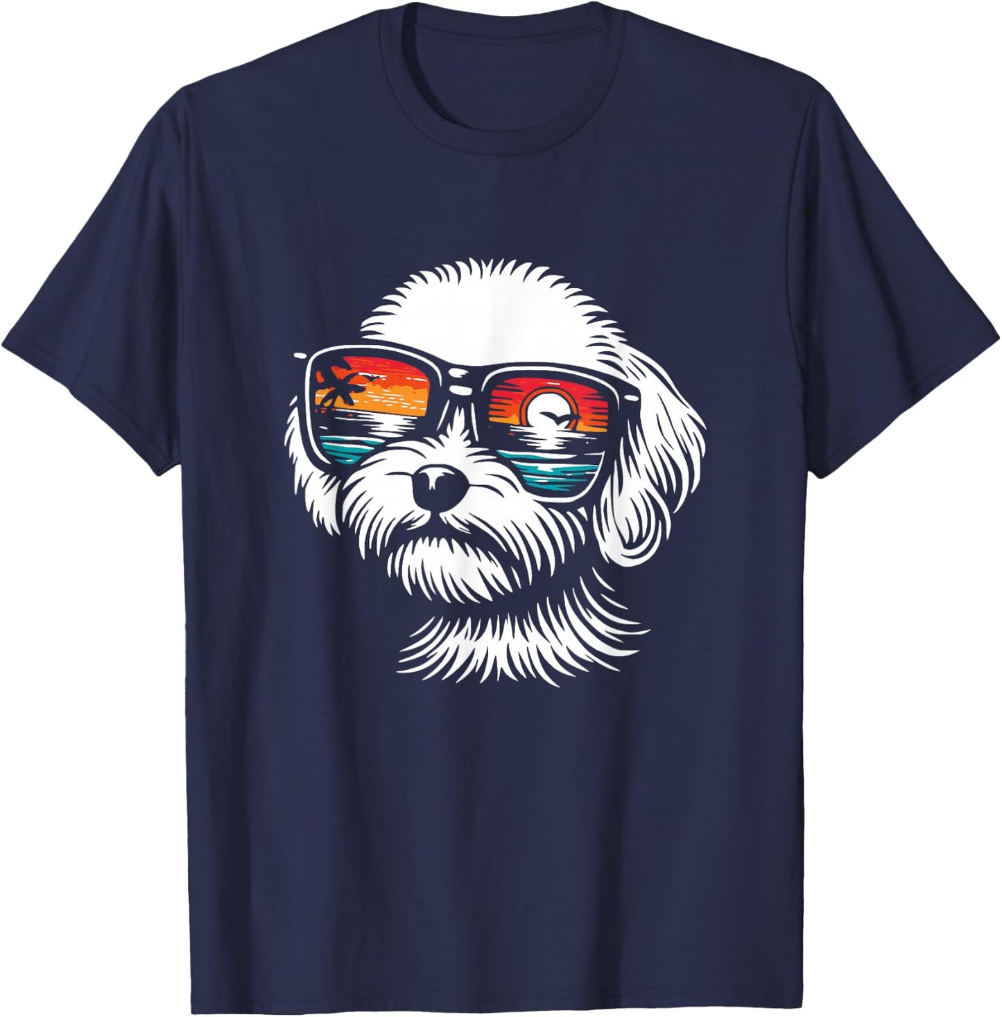 Cool Maltipoo Puppy with Sunglasses Graphic Design T-Shirt - T-Shirt | Navy