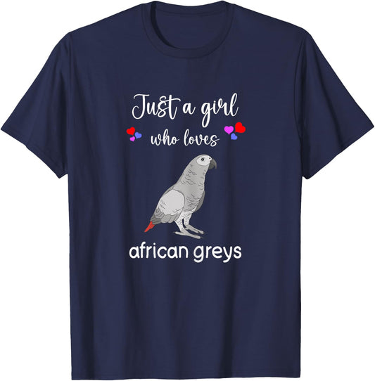 Funny African Grey Shirt Girls I Love African Grey Parrots T-Shirt - T-Shirt | Navy