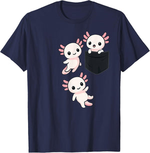 Kawaii Axolotl Pocket Cute Axolotls T-Shirt - T-Shirt | Navy