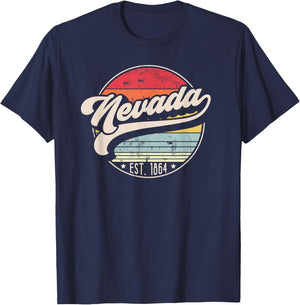 Retro Nevada Home State NV Cool 70s Style Sunset T-Shirt - T-Shirt | Navy