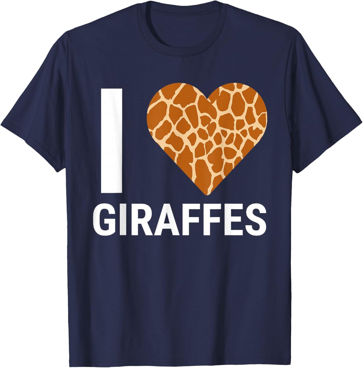 I Love Giraffes Cute Giraffe Print Heart T-Shirt - T-Shirt | Navy