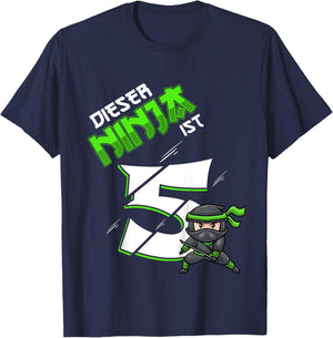 Children's 5th Birthday Boy 5 Years Old Ninja , black T-Shirt - T-Shirt | Navy