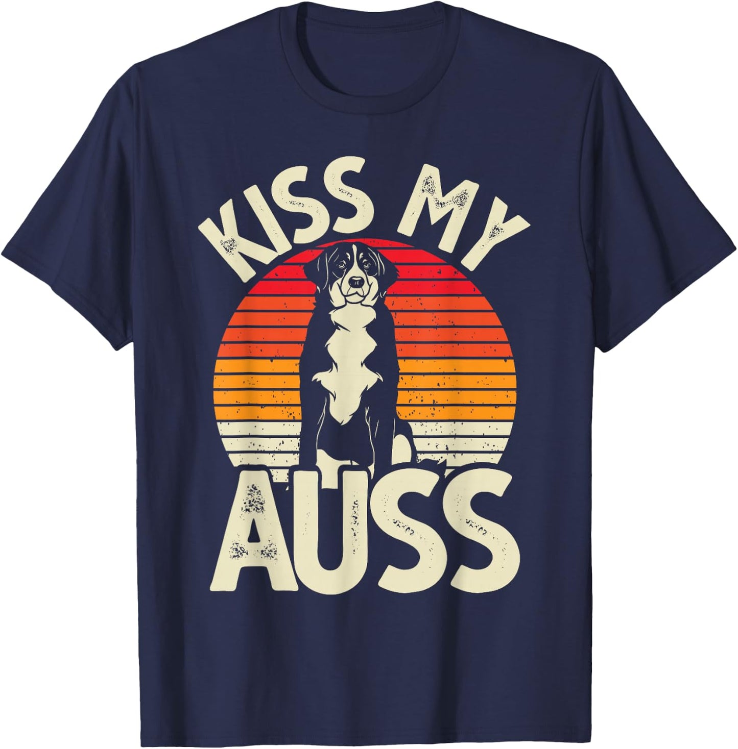 Kiss My Auss Australian Shepherd Aussie T-Shirt - T-Shirt | Navy