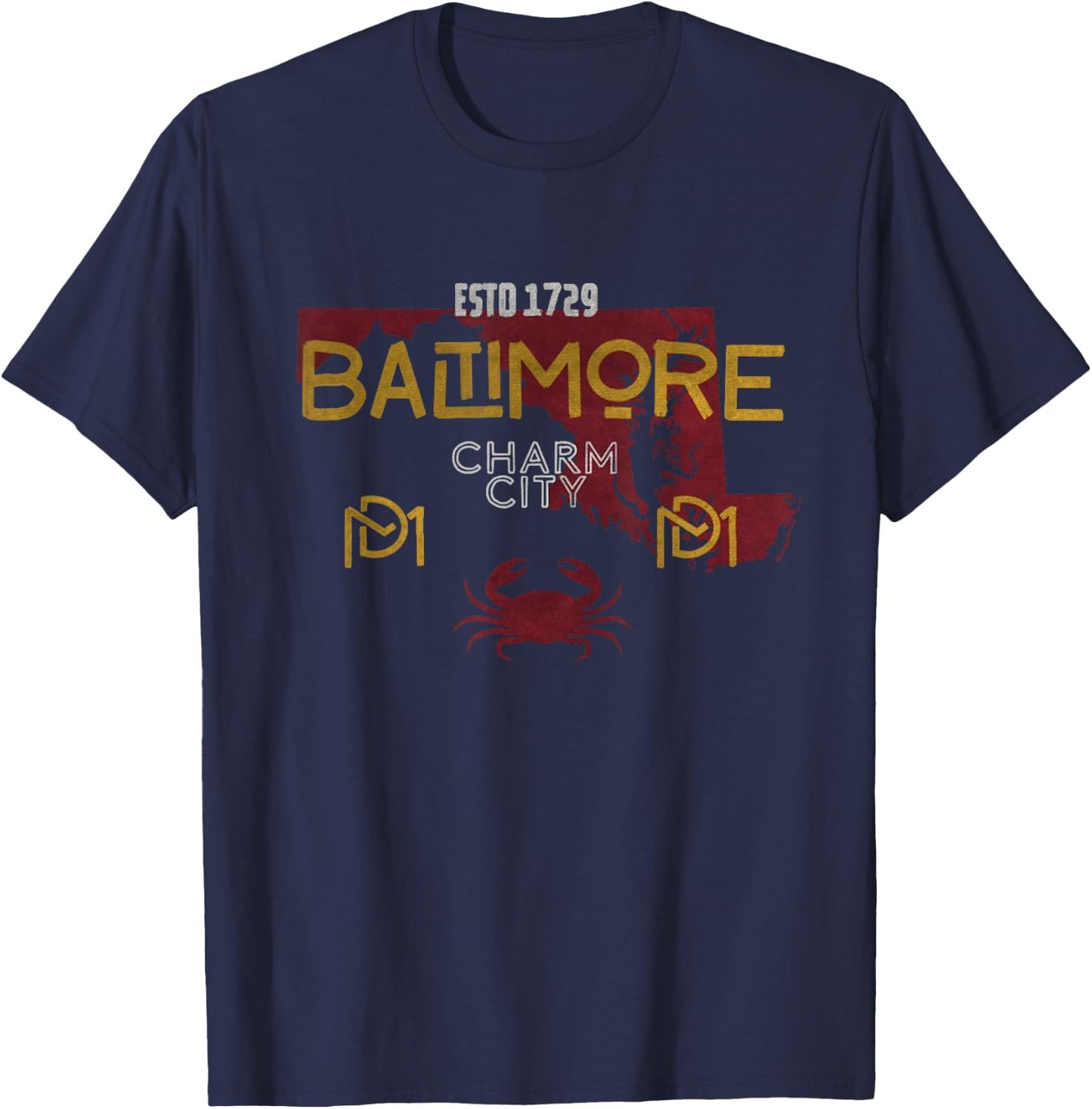 Vintage Baltimore Charm City Maryland MD Map T-Shirt - T-Shirt | Navy