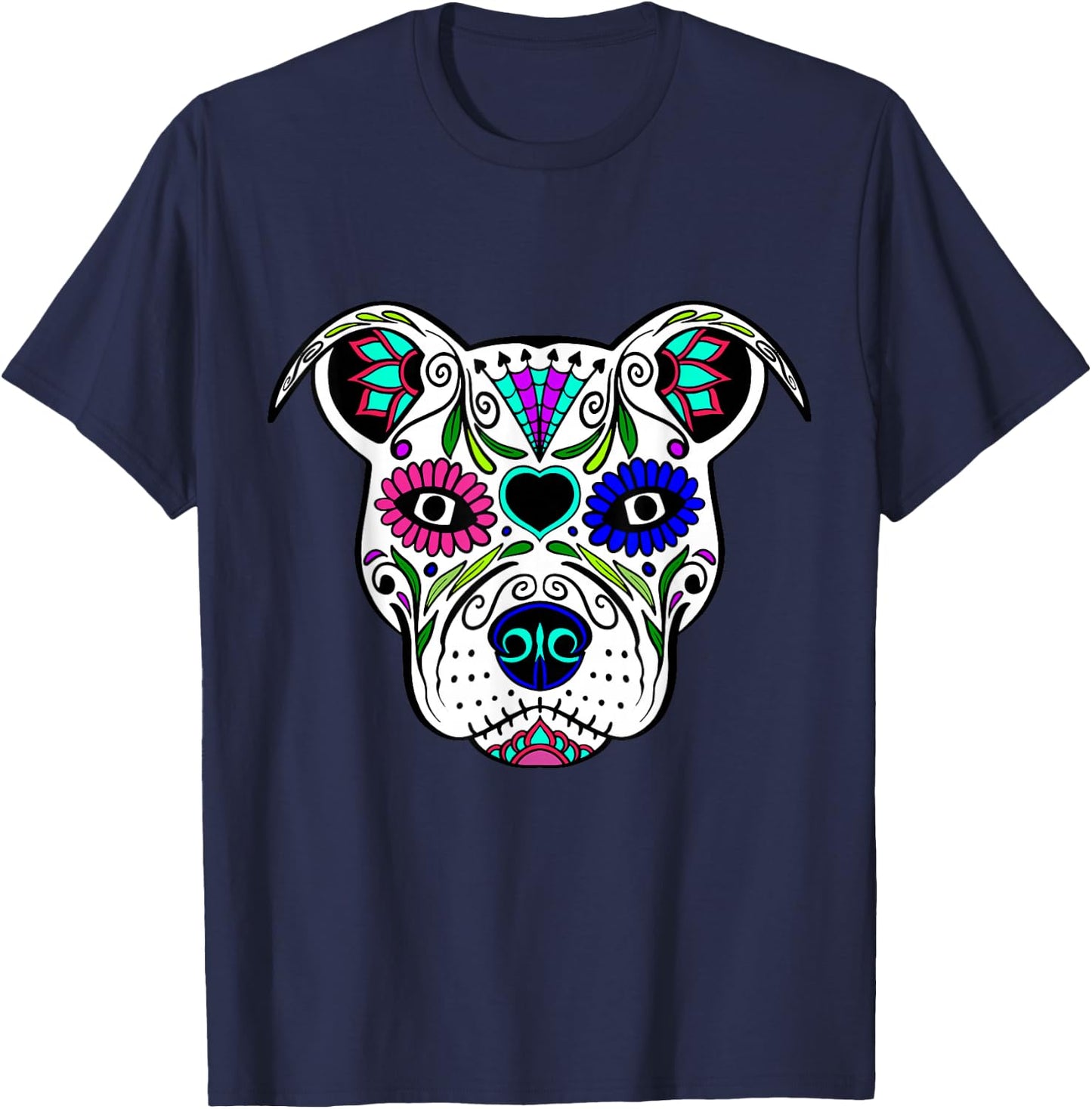 Day Of The Dead Pit Bull Mom Dog Rescue Sugar Skull Shirt Women Girls Kids T-Shirt - T-Shirt | Navy