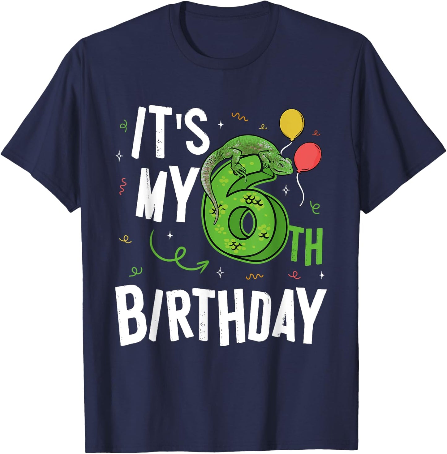 Kids 6 Years Old Reptile Lizard Themed It's My 6th Birthday T-Shirt - T-Shirt | Navy