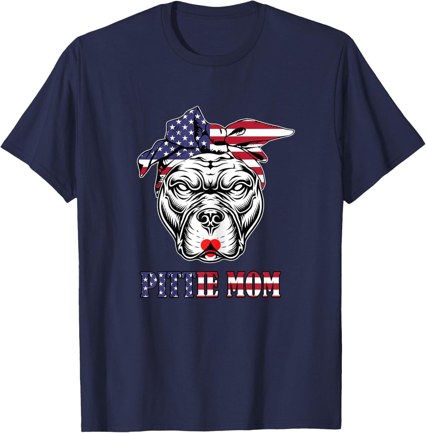 Cute Pittie Mom Bandana american flag dog Pitbull Lover Women T-Shirt - T-Shirt | Navy