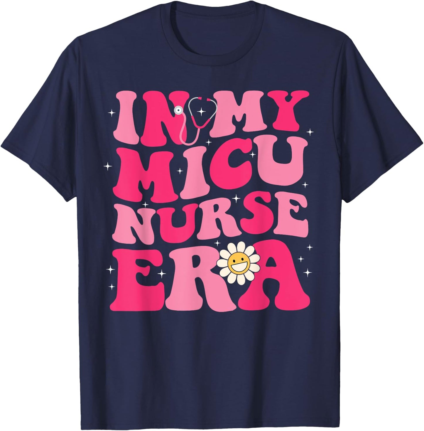 Groovy Retro In My MICU Era Hippie Groovy Love Nurse Life T-Shirt - T-Shirt | Navy
