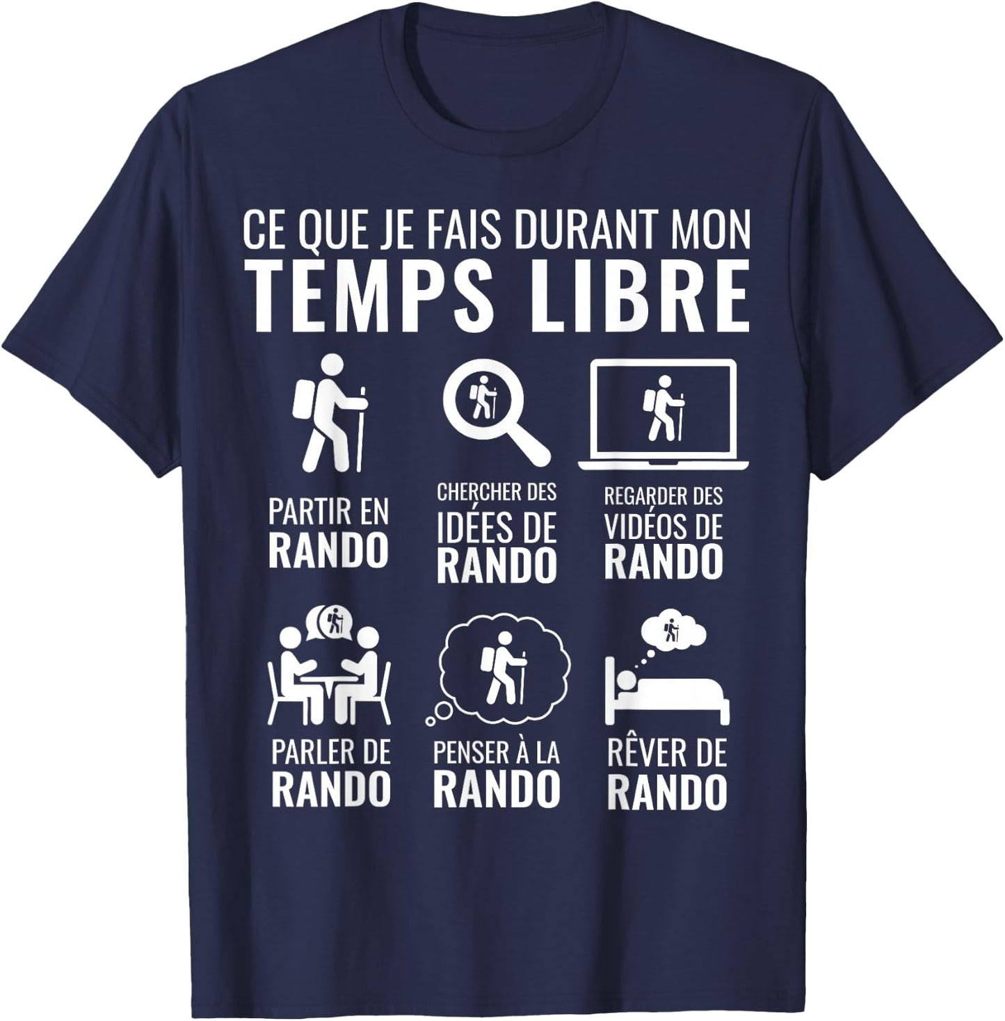 Funny Christmas Gift Mountain Hiking Free Time Hiking , Black, S T-Shirt - T-Shirt | Navy