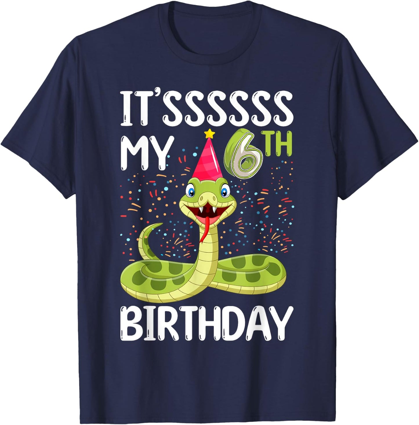 6th Birthday snake Party 6 Year Old snake lover B-day T-Shirt - T-Shirt | Navy