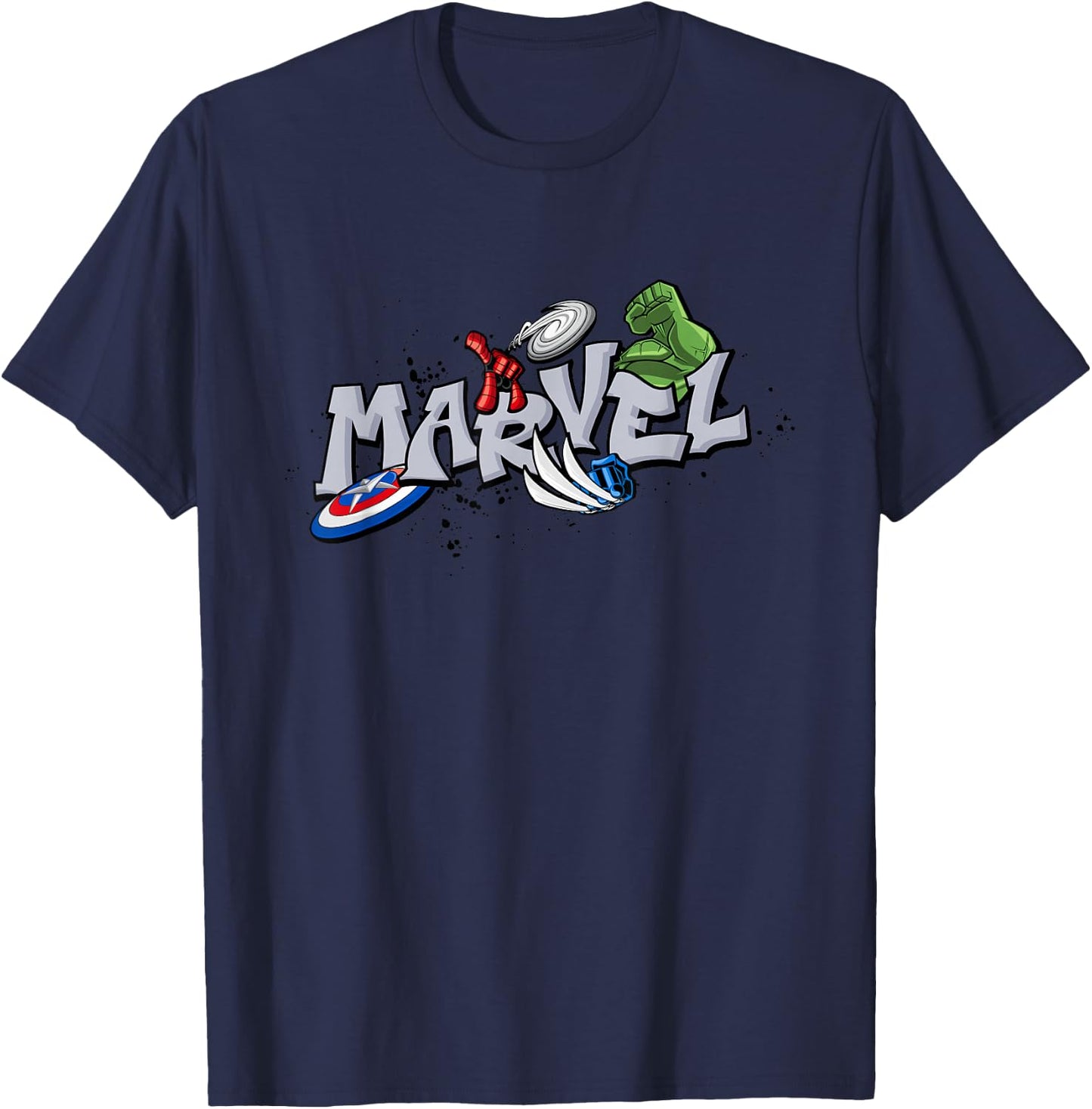 Marvel Super Heroes Graffiti Tag Style Paint Splatter Logo T-Shirt - T-Shirt | Navy