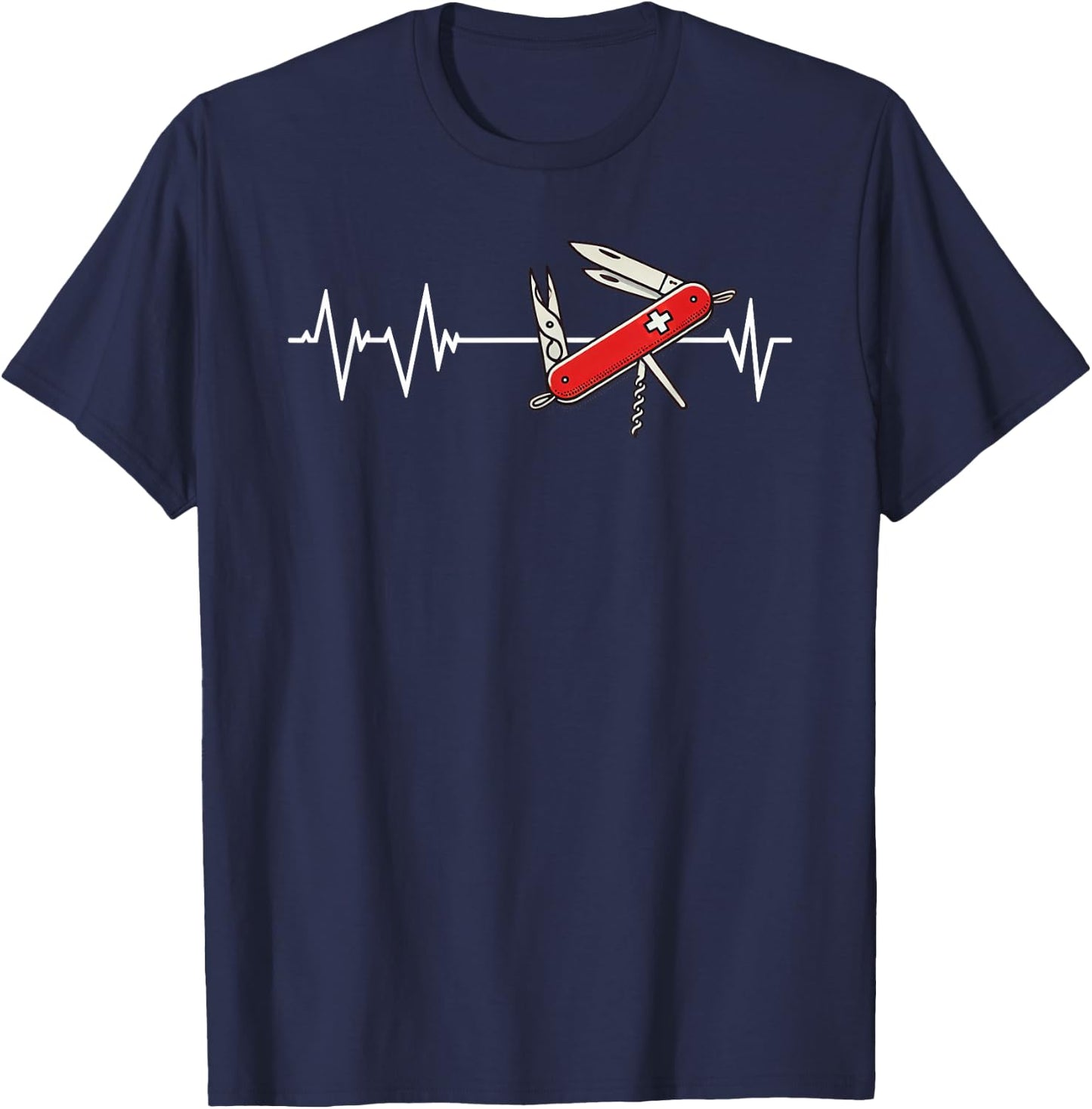 Military Knife Heartbeat Wear Switzerland Sackmesser , Black, S T-Shirt - T-Shirt | Navy