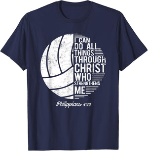 Christian Volleyball I Can Do All Things Philippians 4 13 T-Shirt - T-Shirt | Navy