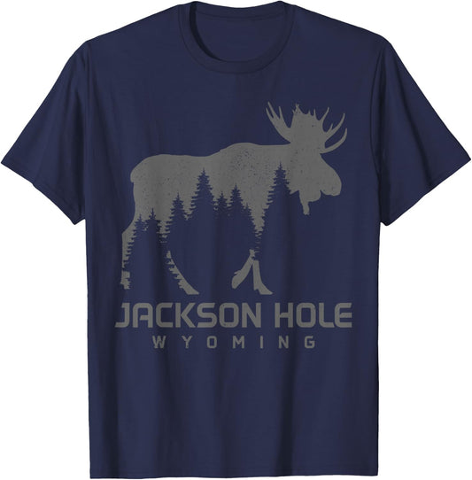 Jackson Hole Wyoming Vintage Moose Souvenir Pride T-Shirt - T-Shirt | Navy