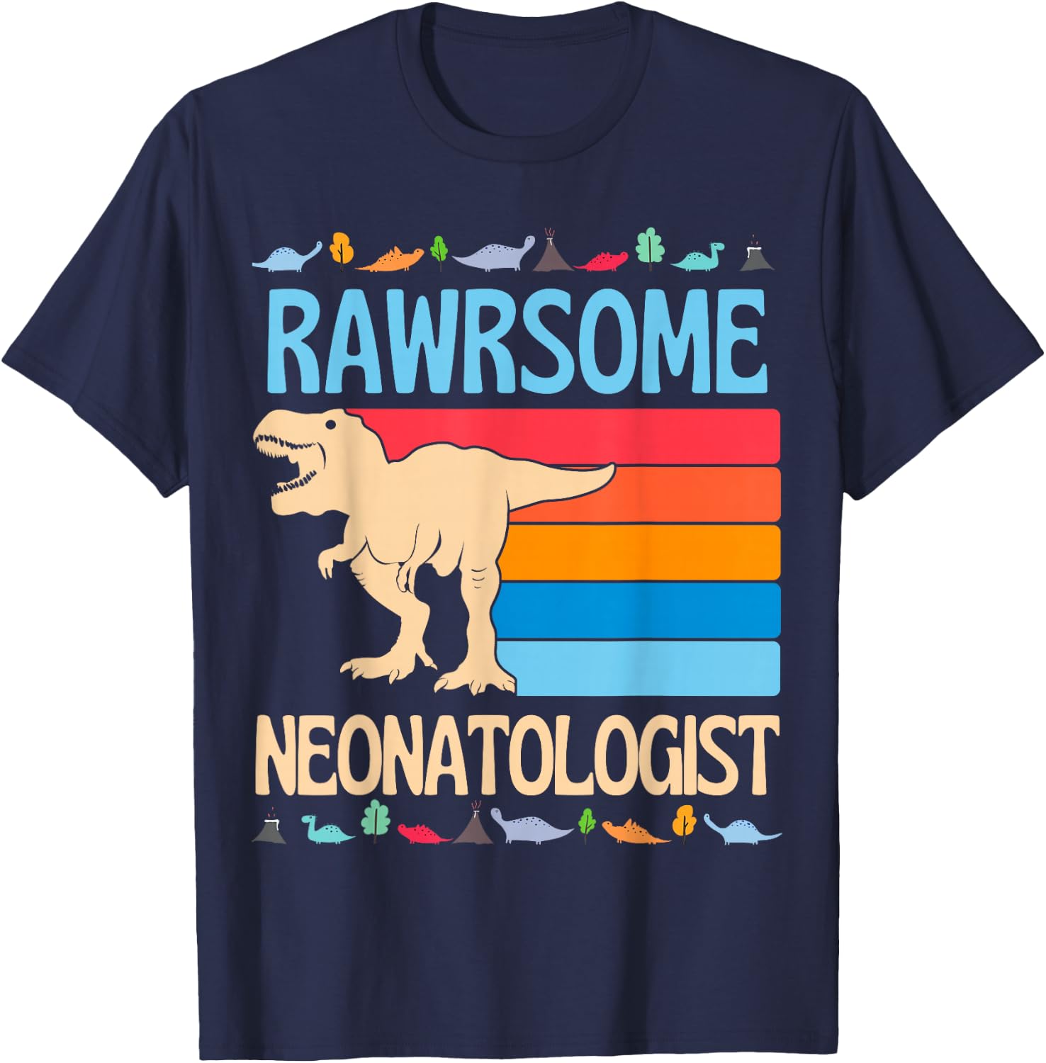 Awesome Neonatologist Baby Nicu Doctor Neonatal Dinosaur T-Shirt - T-Shirt | Navy