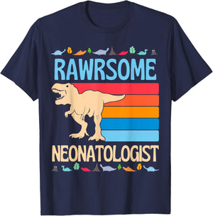 Awesome Neonatologist Baby Nicu Doctor Neonatal Dinosaur T-Shirt - T-Shirt | Navy