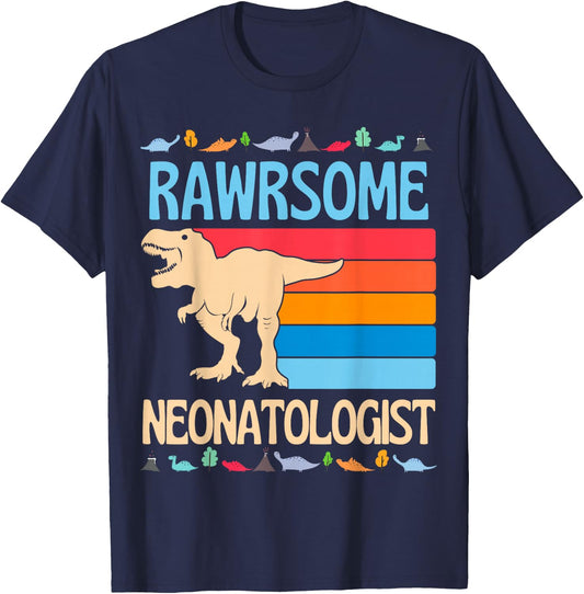 Awesome Neonatologist Baby Nicu Doctor Neonatal Dinosaur T-Shirt - T-Shirt | Navy